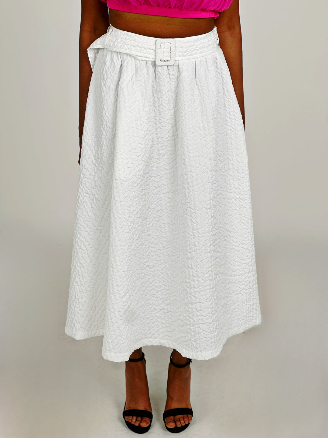 White Woven Midi Skirt