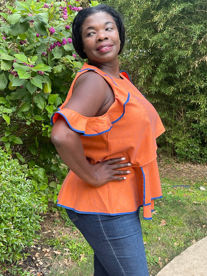 Orange Ruffle Detail Top