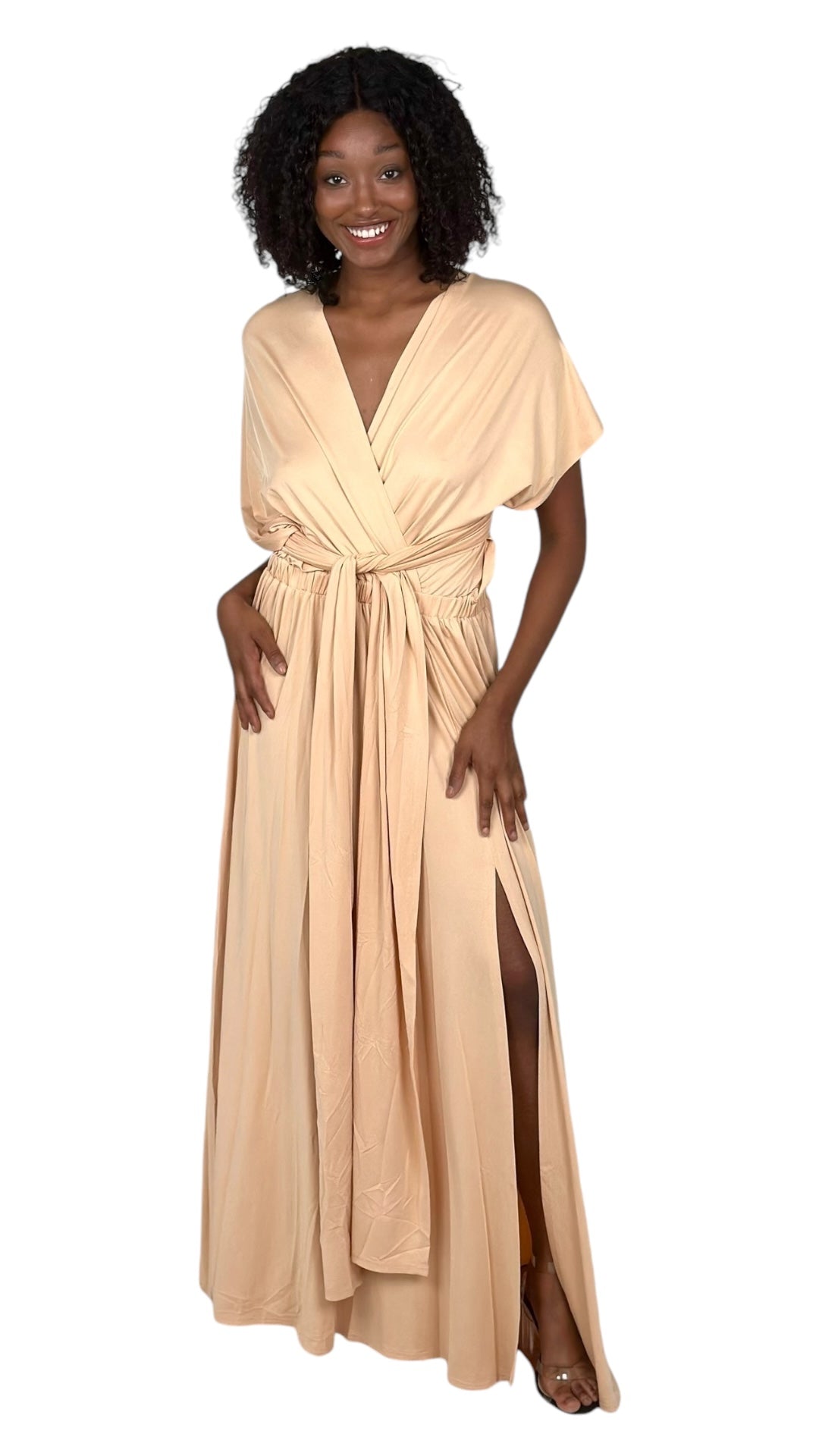 Taupe Goddess Tie Dress