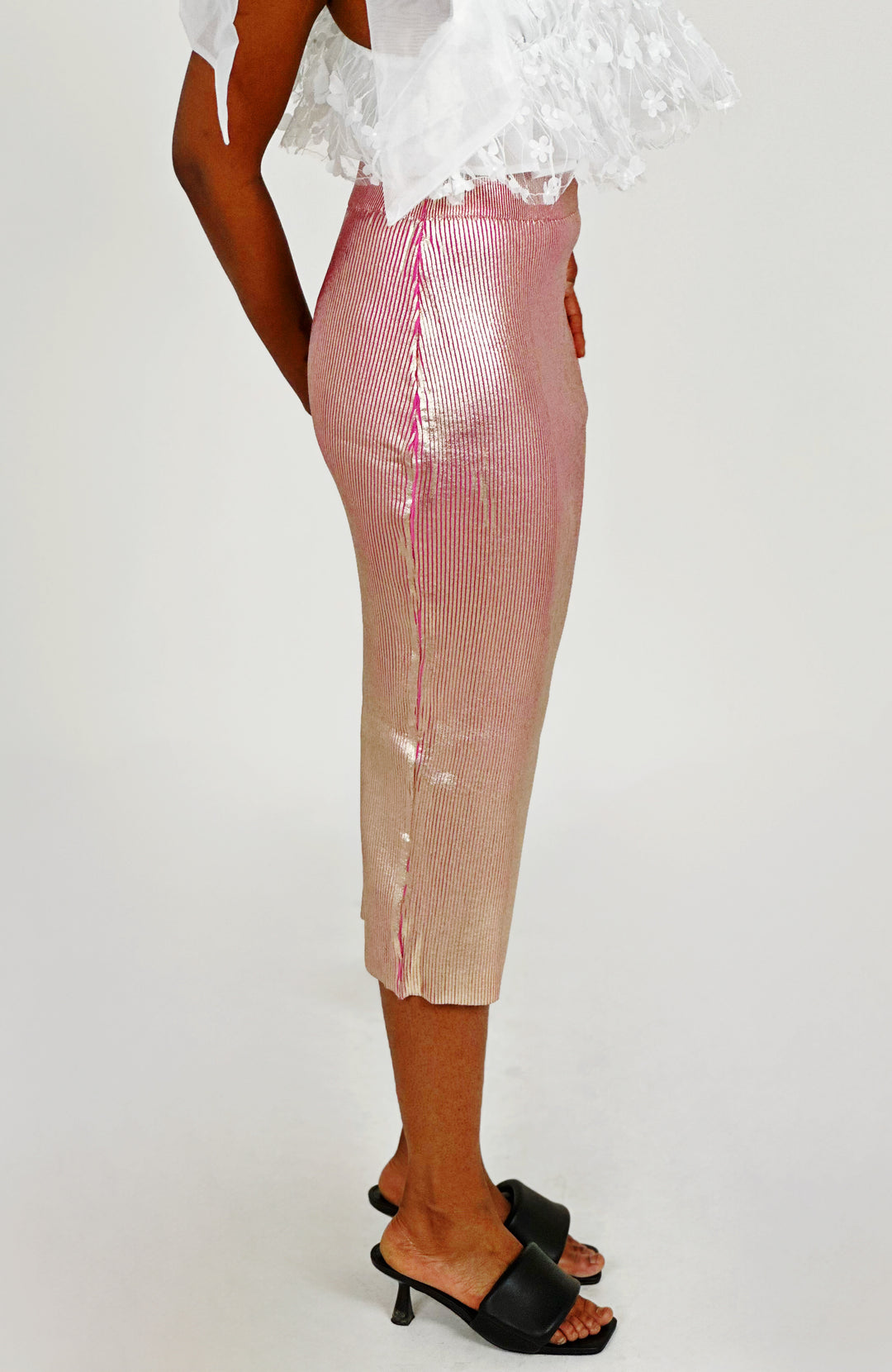 Pink Slim Ribbed Skirt