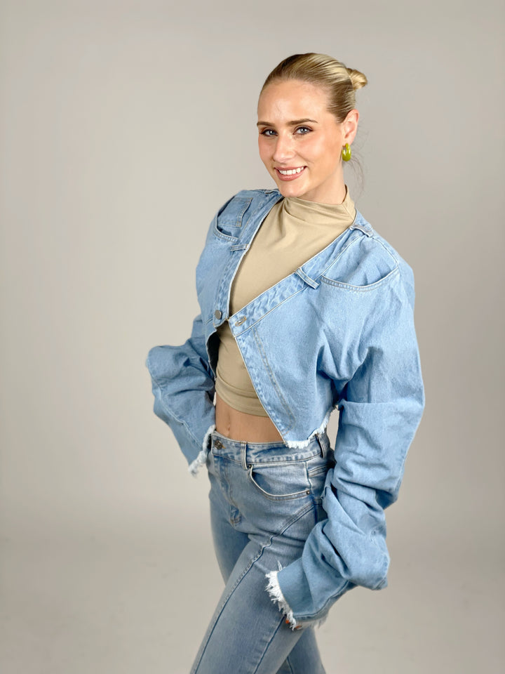 Crop Tiered Sleeve Denim Jacket