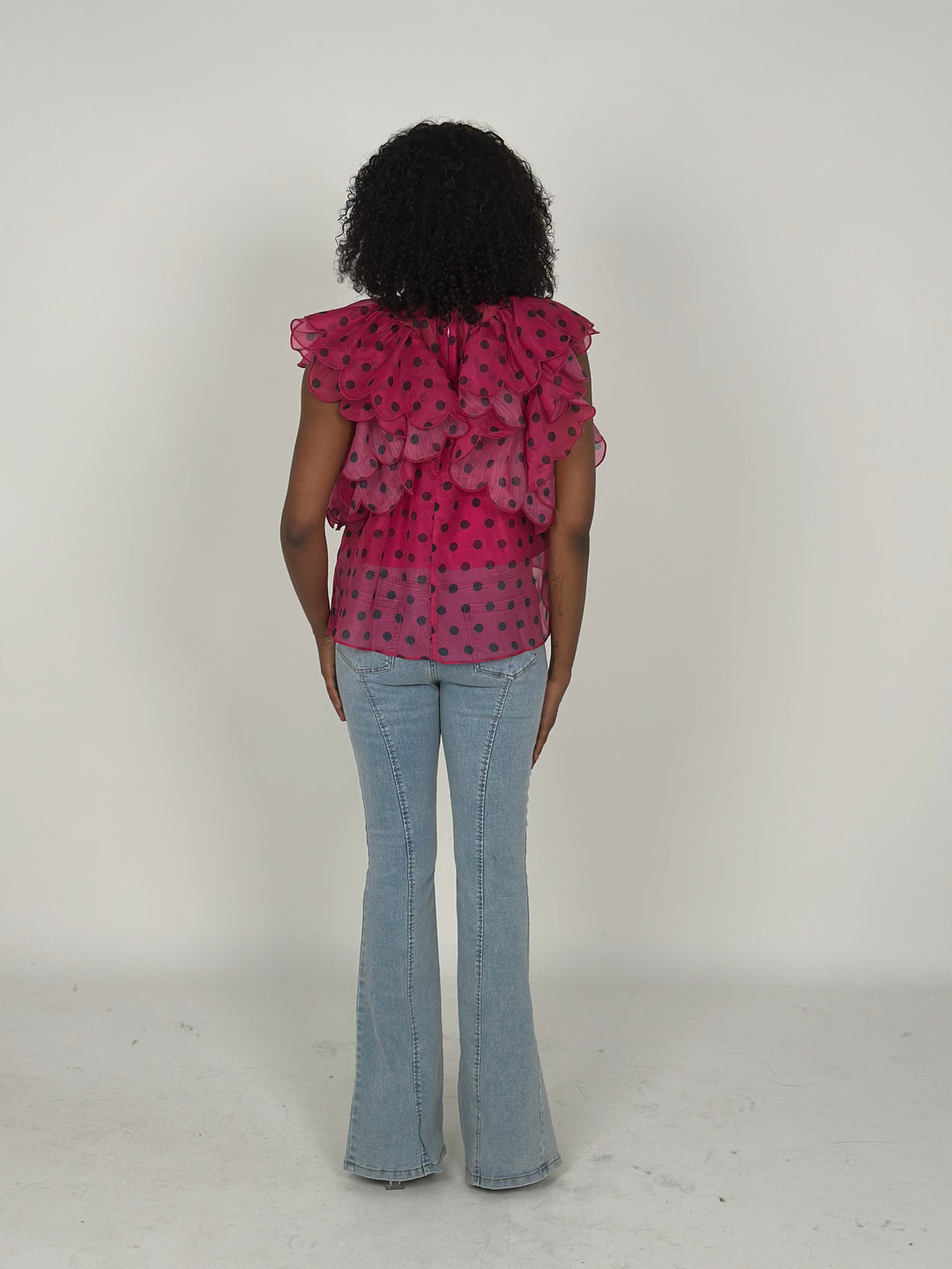 Fuchsia Polka Dot Ruffle Top