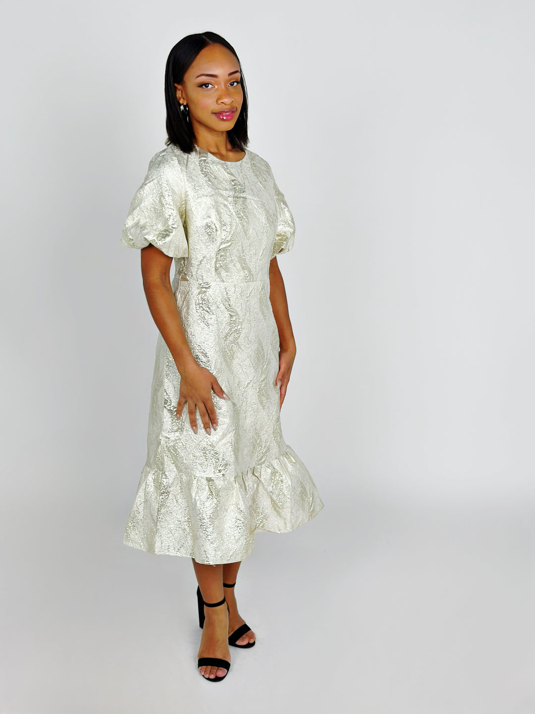 Gold Textured Midi Dress