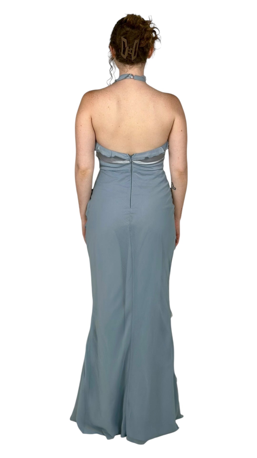 Blue Fringe Halter Maxi Dress