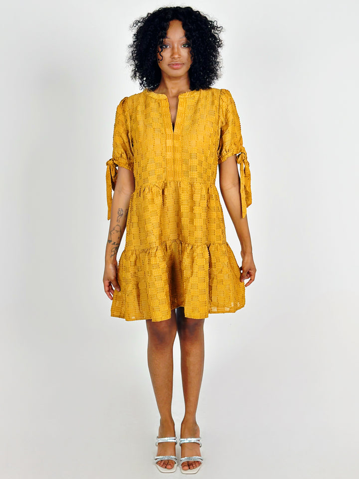 Mustard Tie Sleeve Dress