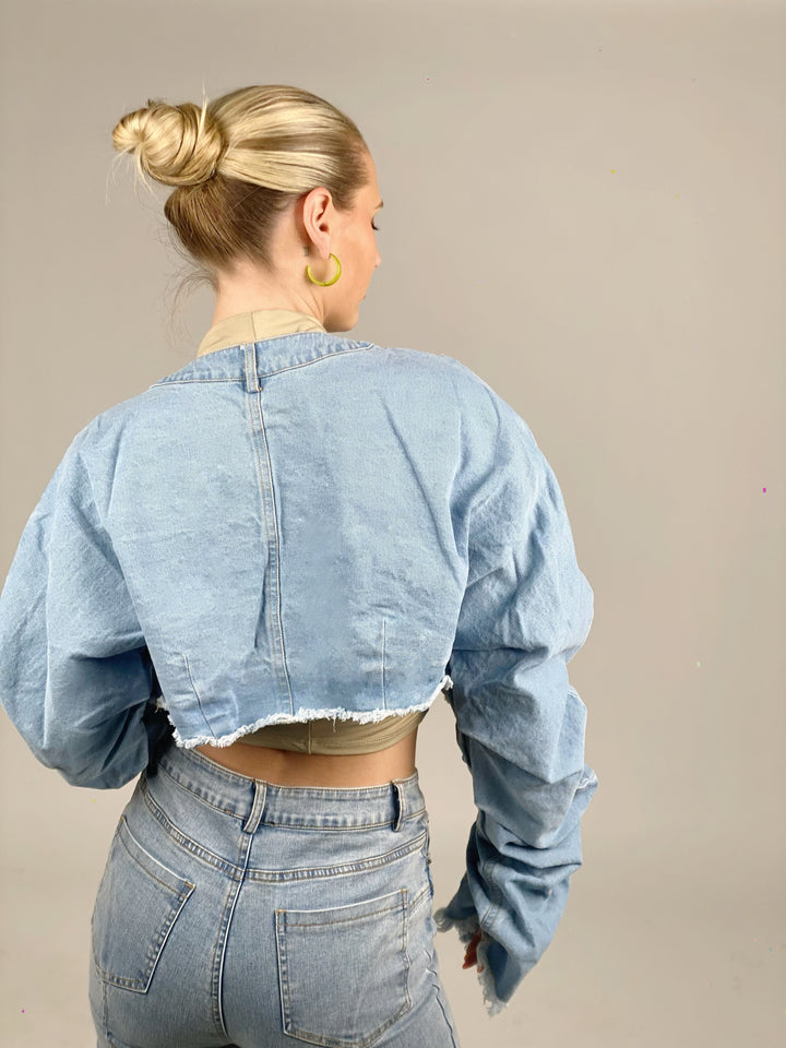 Crop Tiered Sleeve Denim Jacket