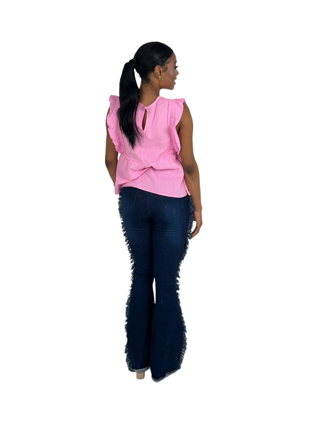 Pink Ruffle Sleeve Gauze Top