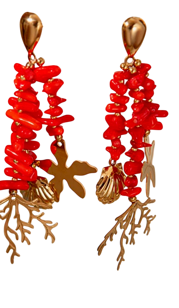 Red Coral Shaped Stainless Steel Earrings
