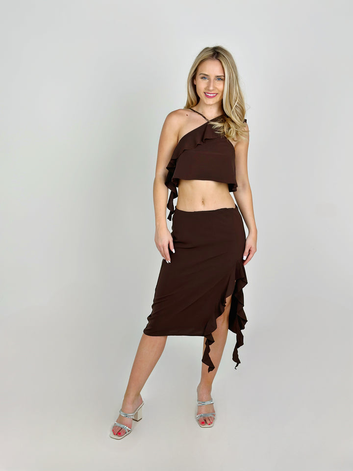 Dark Brown Low Ride Midi Skirt