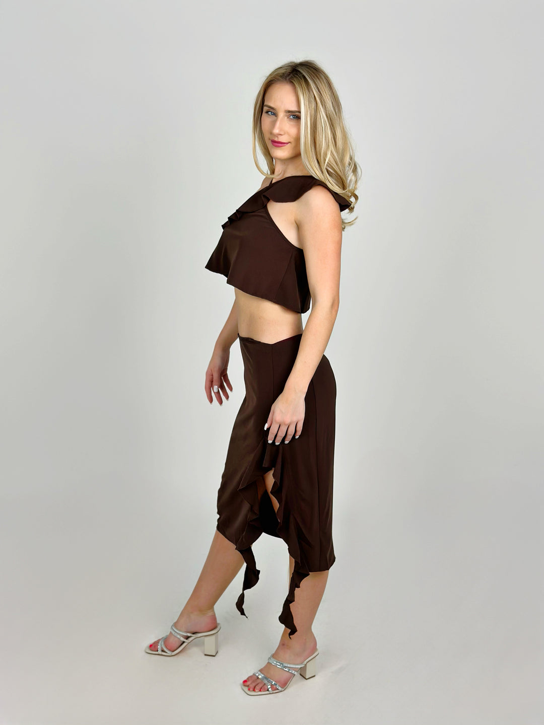 Dark Brown Low Ride Midi Skirt
