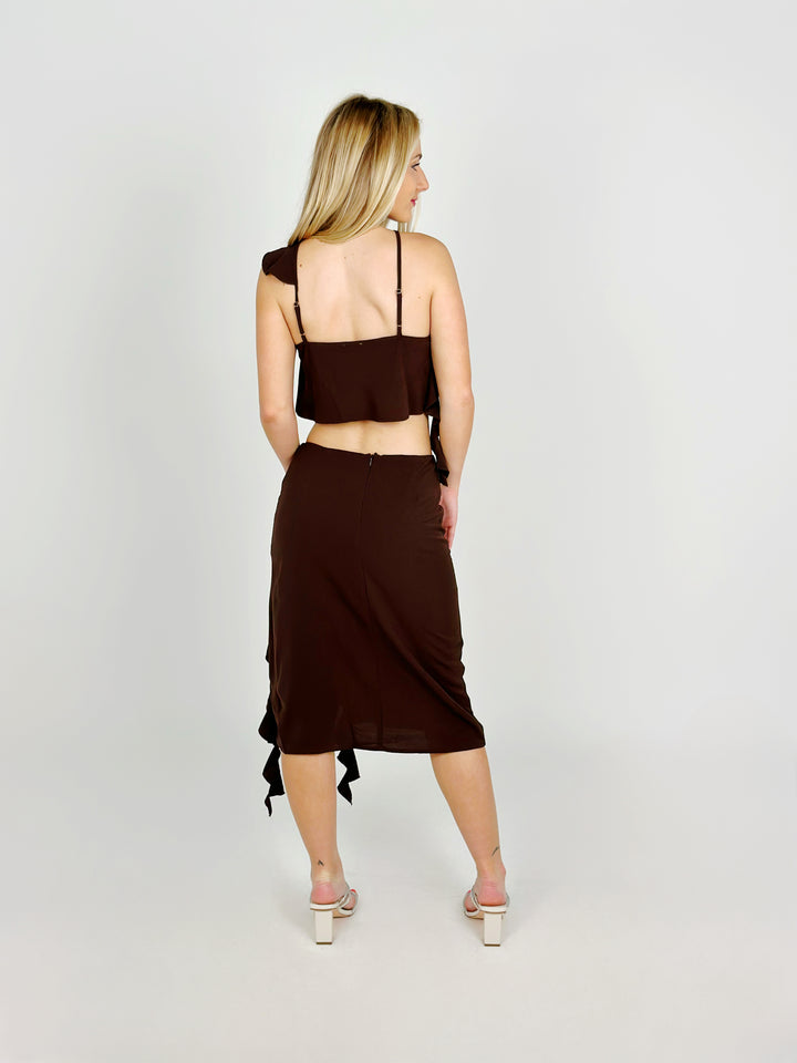 Dark Brown Low Ride Midi Skirt