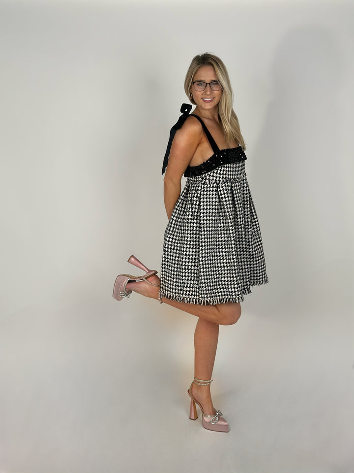 Black Houndstooth Mini Dress