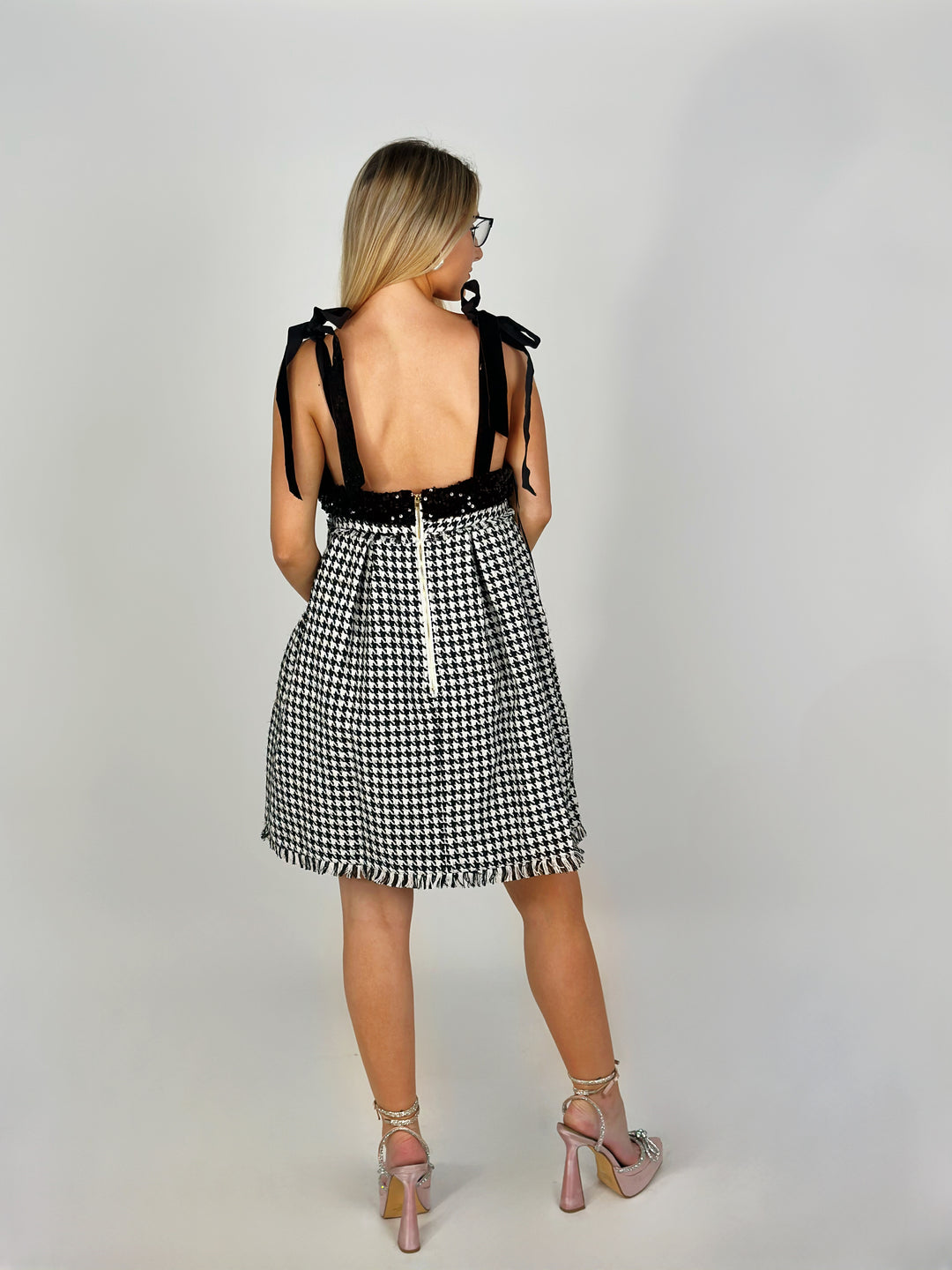 Black Houndstooth Mini Dress