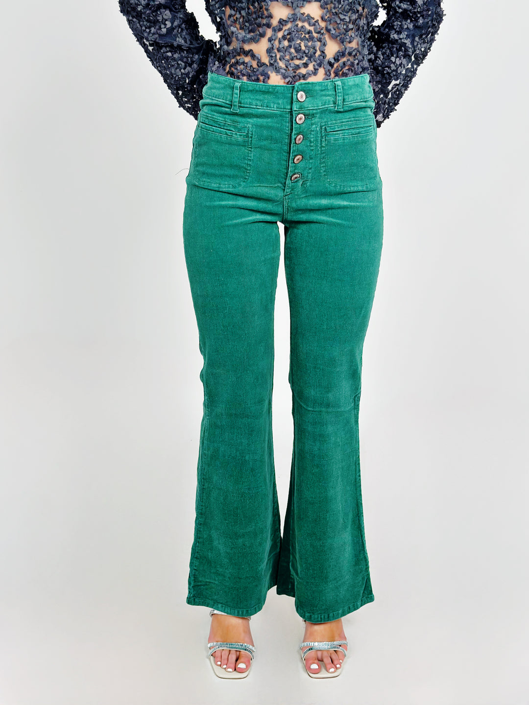 Green High Waist Corduroy Pants