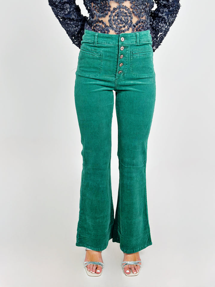 Green High Waist Corduroy Pants