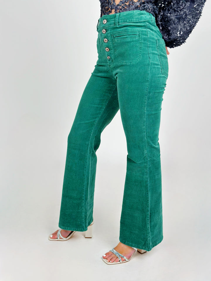 Green High Waist Corduroy Pants