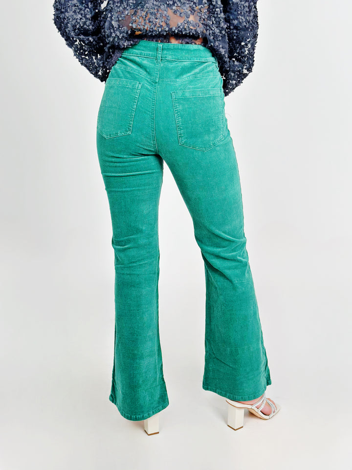 Green High Waist Corduroy Pants