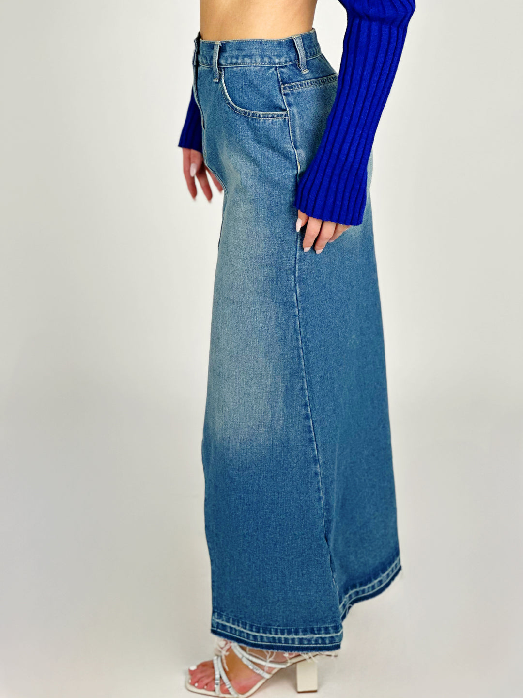 Denim High Waist Long Skirt