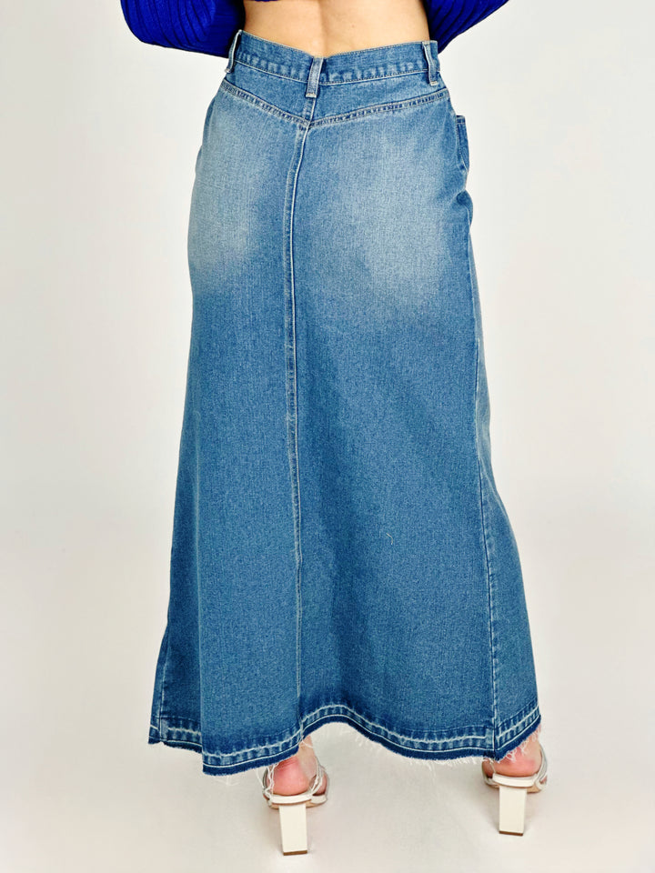 Denim High Waist Long Skirt