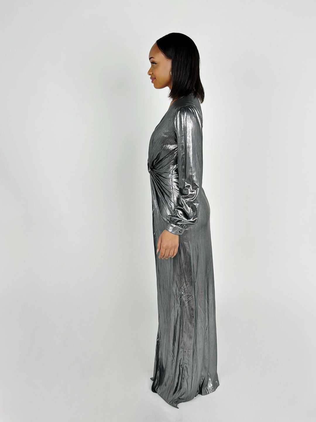 Silver Long Sleeve Maxi Dress