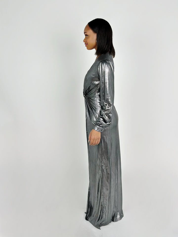 Silver Long Sleeve Maxi Dress