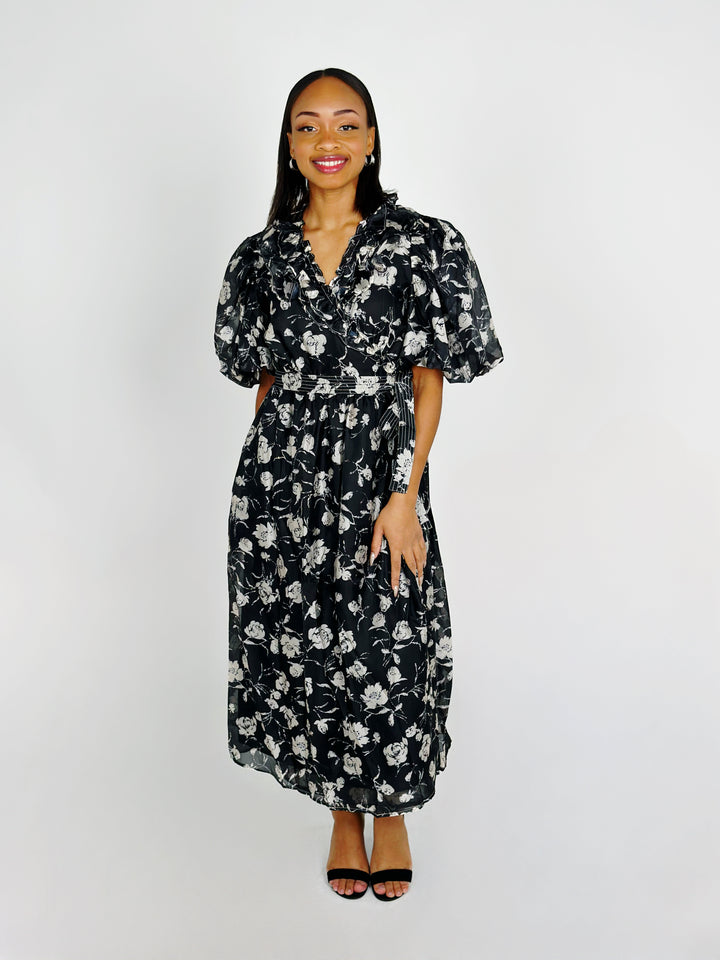 Black Wrap Midi Dress