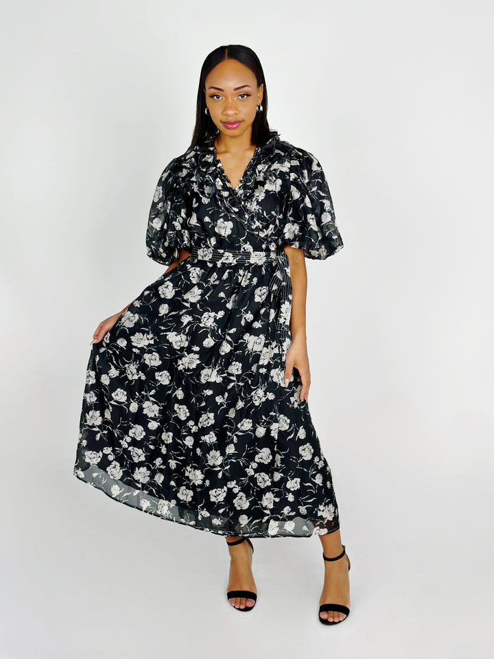 Black Wrap Midi Dress