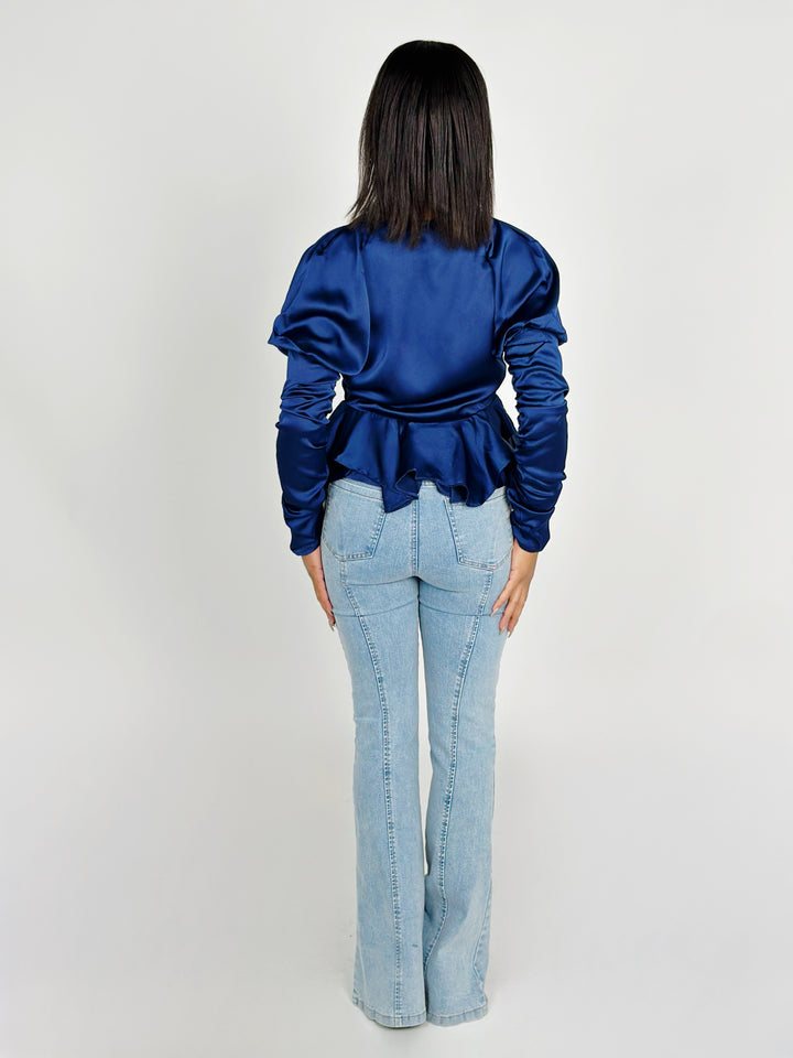 Navy Satin Top