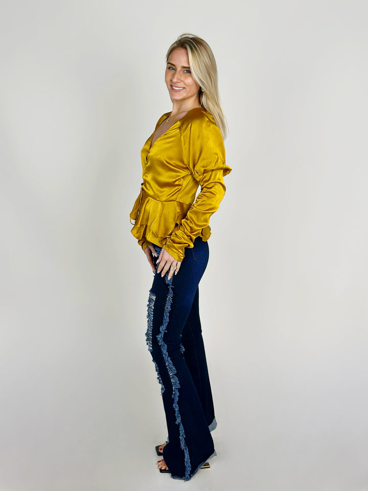Mustard Satin Top