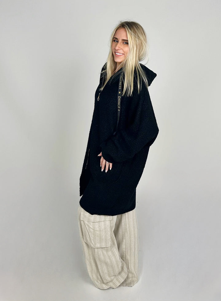 Black Soft Hooded Coat