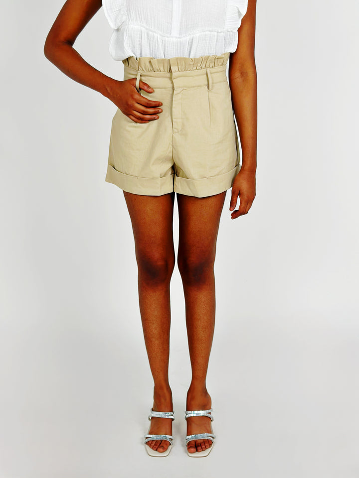 Beige High Ruffle Waist Shorts