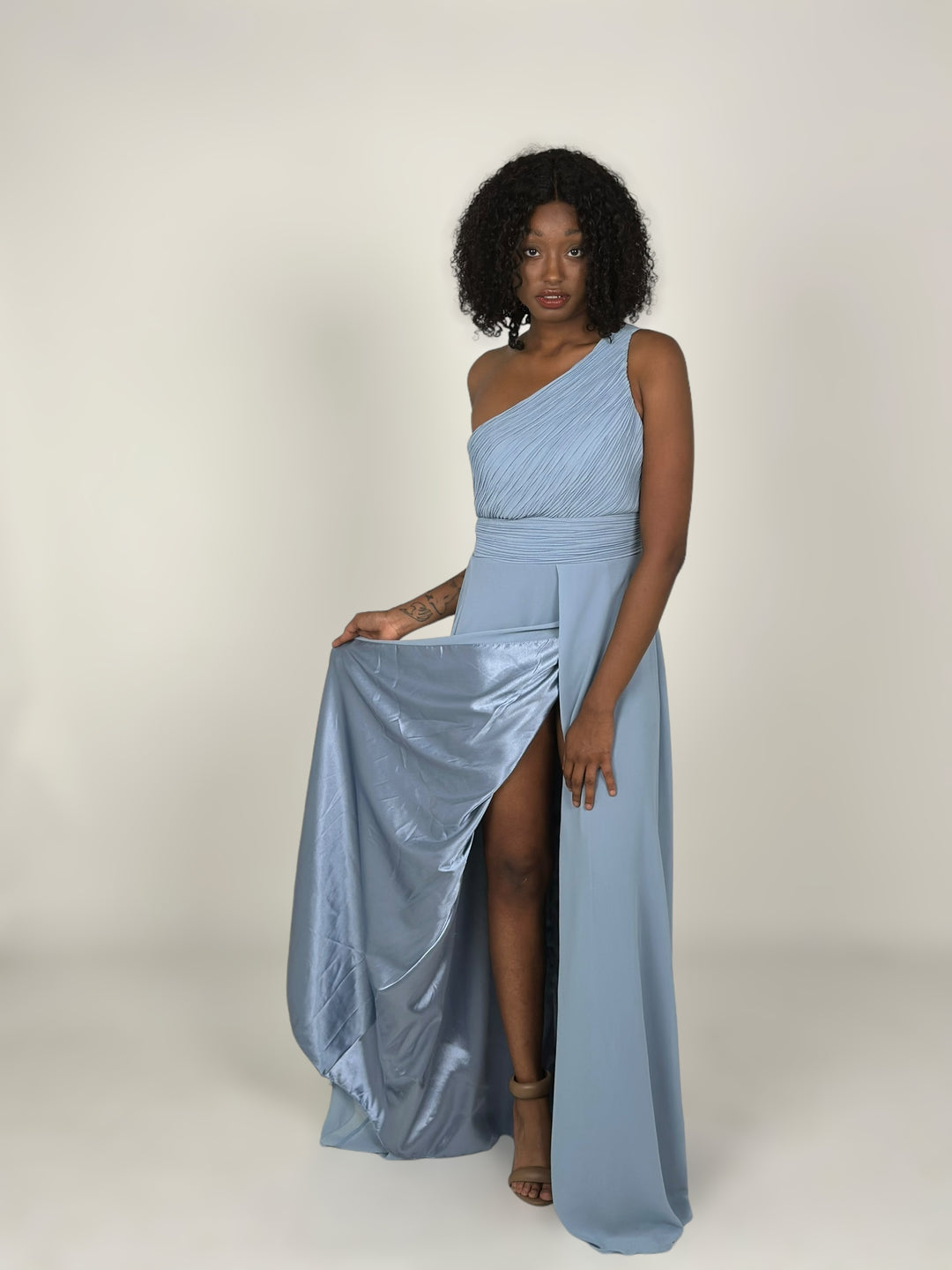 Frosty Blue One Shoulder Dress
