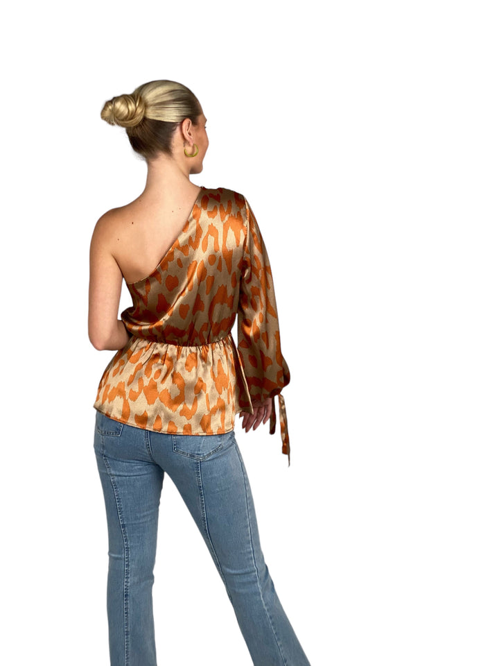 Orange One Sleeve Peplum Top