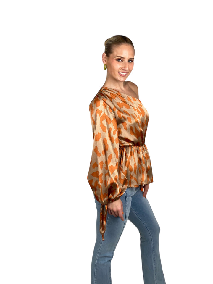 Orange One Sleeve Peplum Top