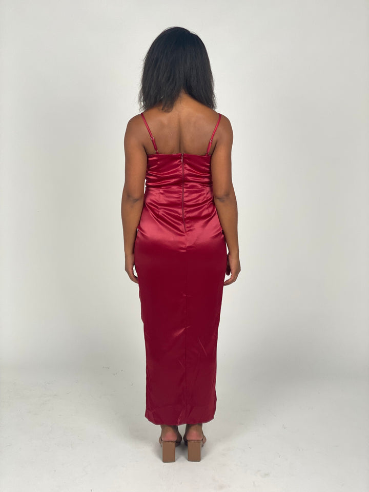Satin Spaghetti Strap Drape Dress