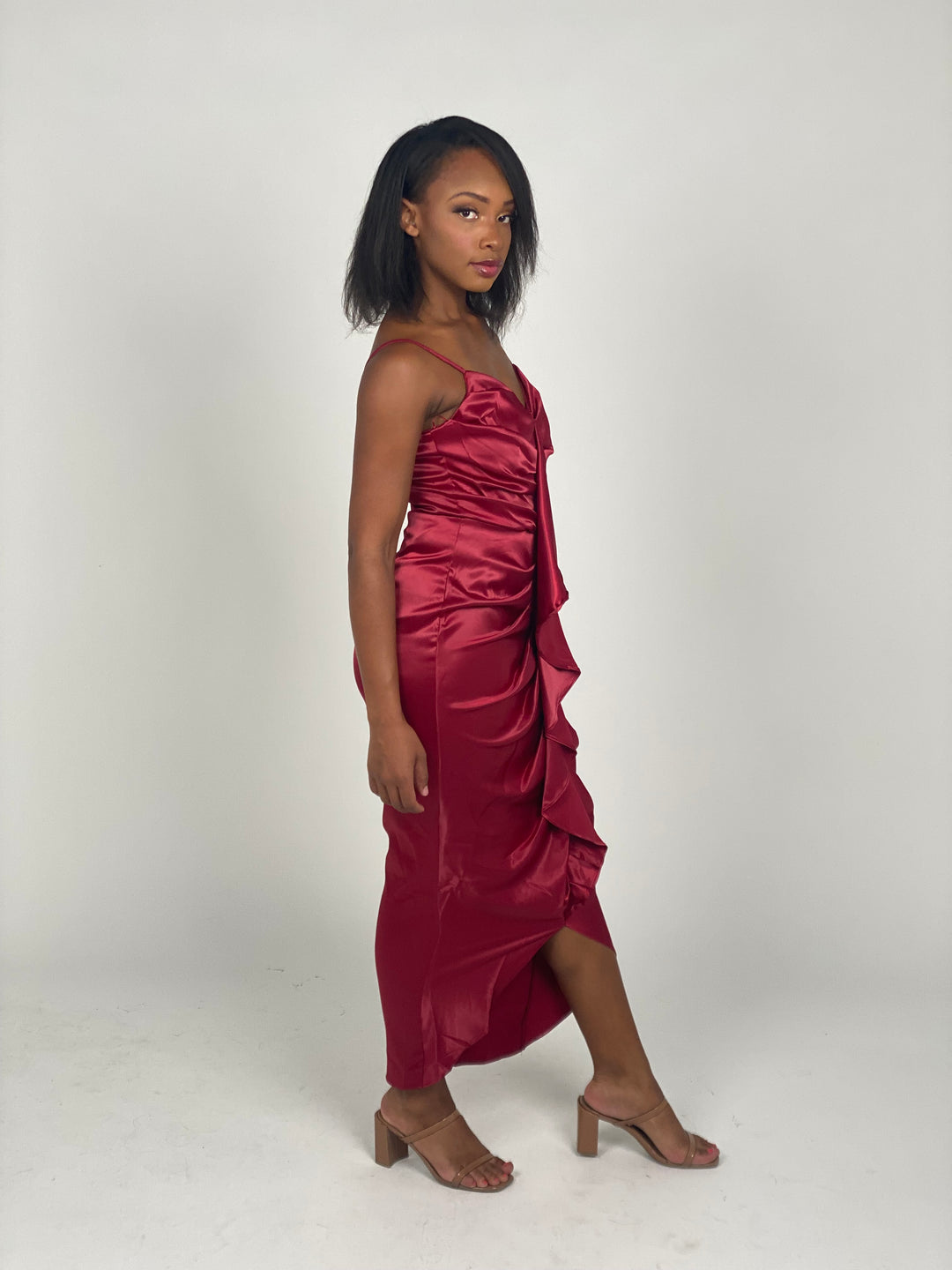 Satin Spaghetti Strap Drape Dress