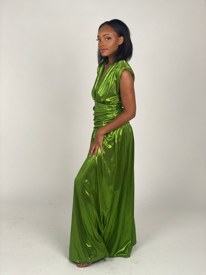 Green Metallic Maxi Dress