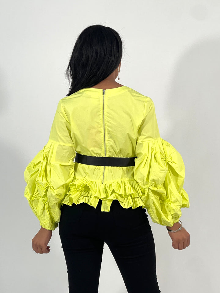 Lemon Bubble Sleeve Peplum Top