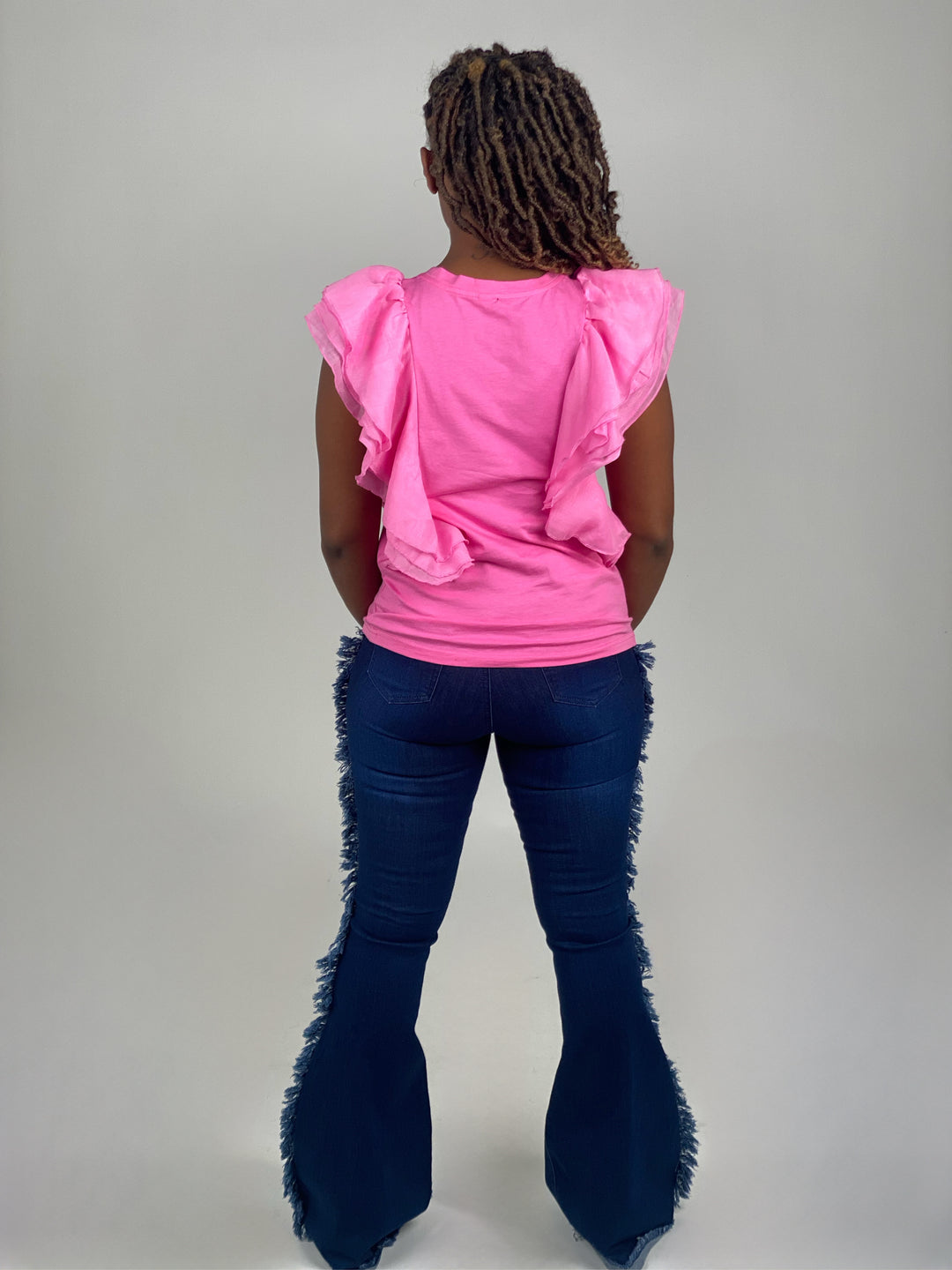 Sassyn Pink Ruffle Sleeve Mid Top
