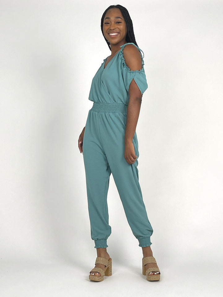 Seafoam Cold Shoulder Jumpsuit