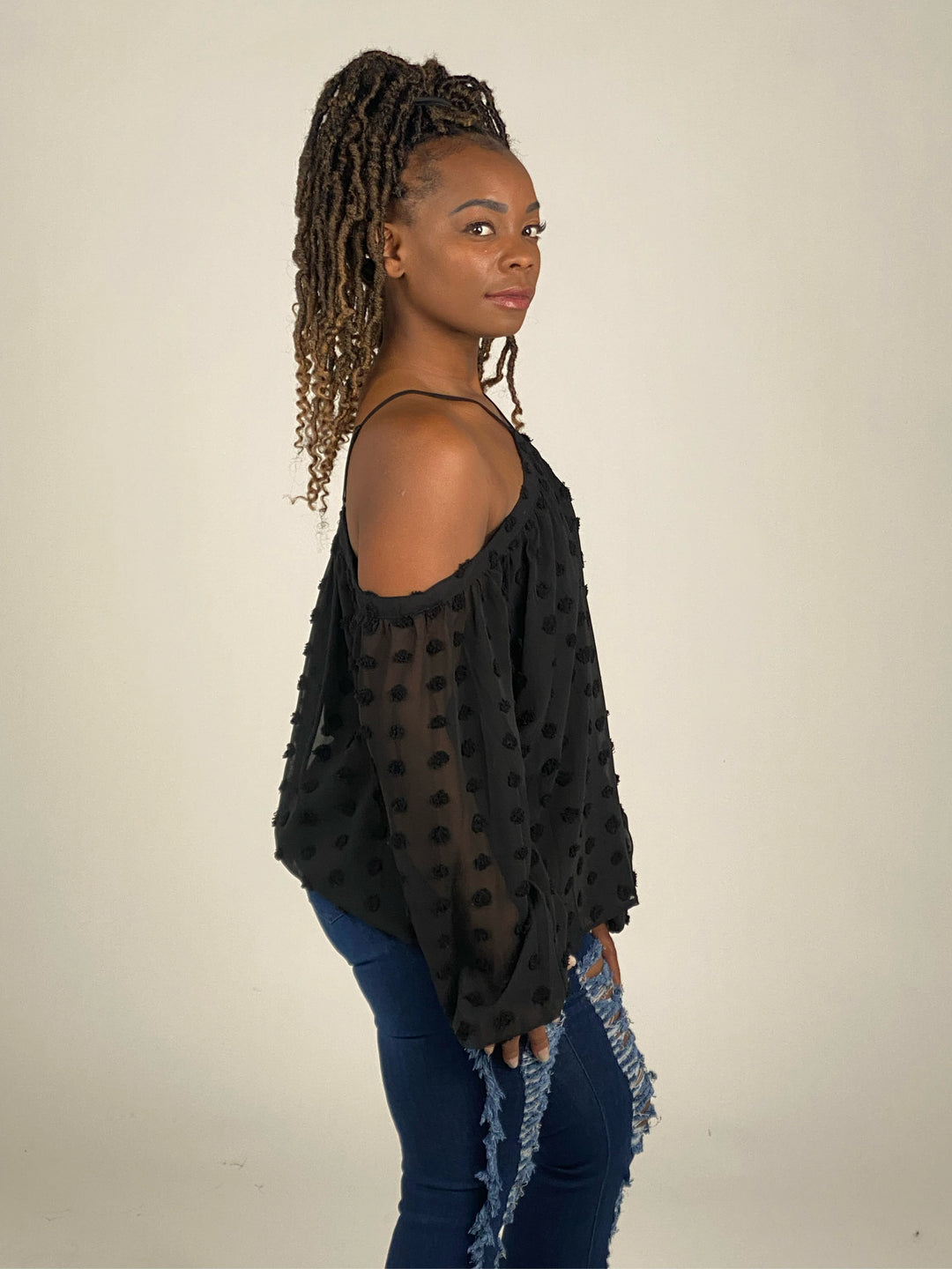 Black Long Sleeve Off Shoulder Blouse