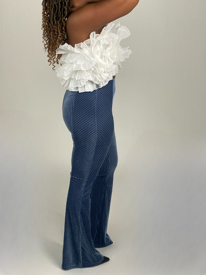 Blue Velvet Flared Pants