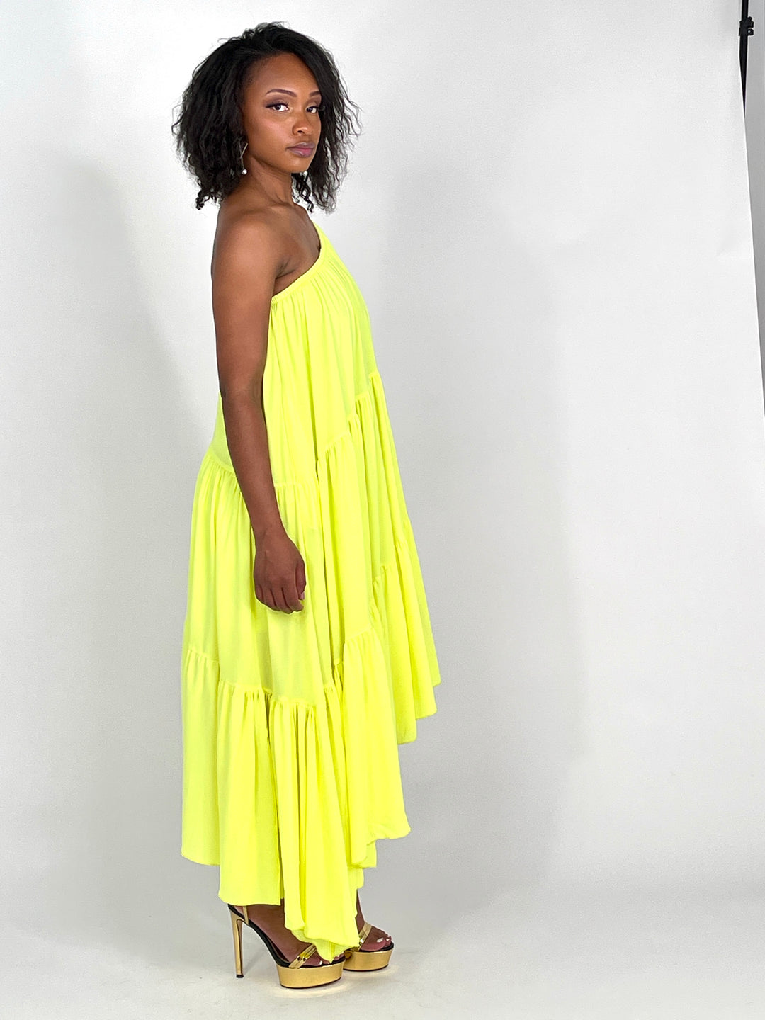 Lime Light One Shoulder Shirred Dress