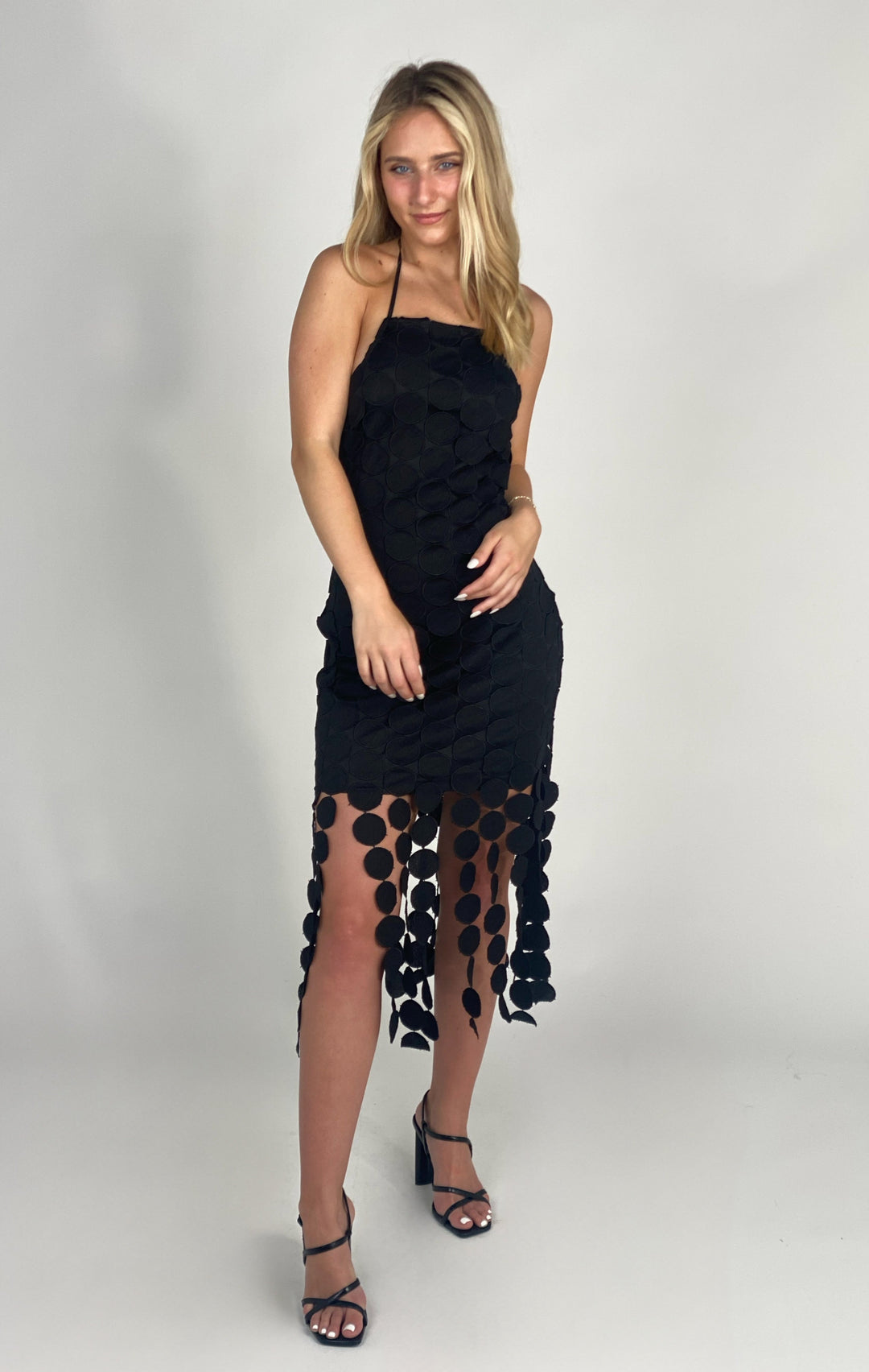 Black Fringe Crotchet Midi Dress