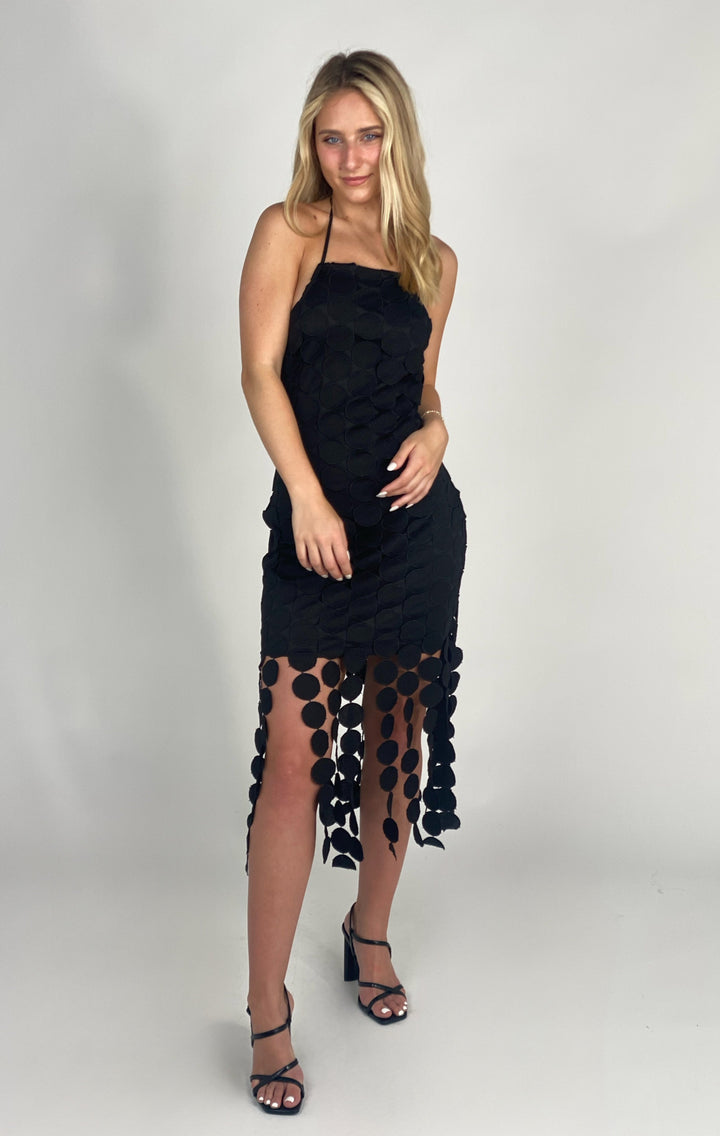 Black Fringe Crotchet Midi Dress