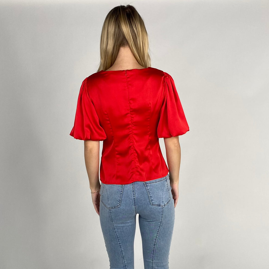 Red V Neck Satin Top