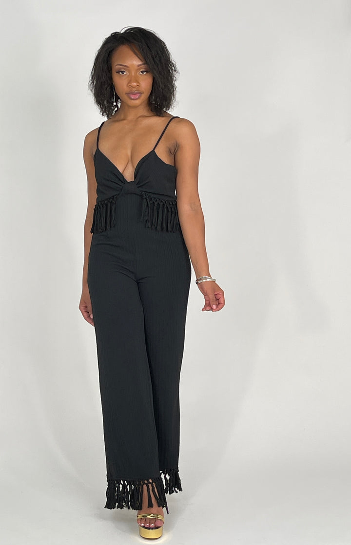 Black Fringe Tassel Jumpsuit