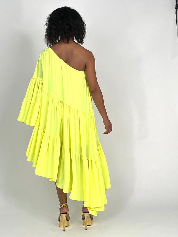 Lime Light One Shoulder Shirred Dress