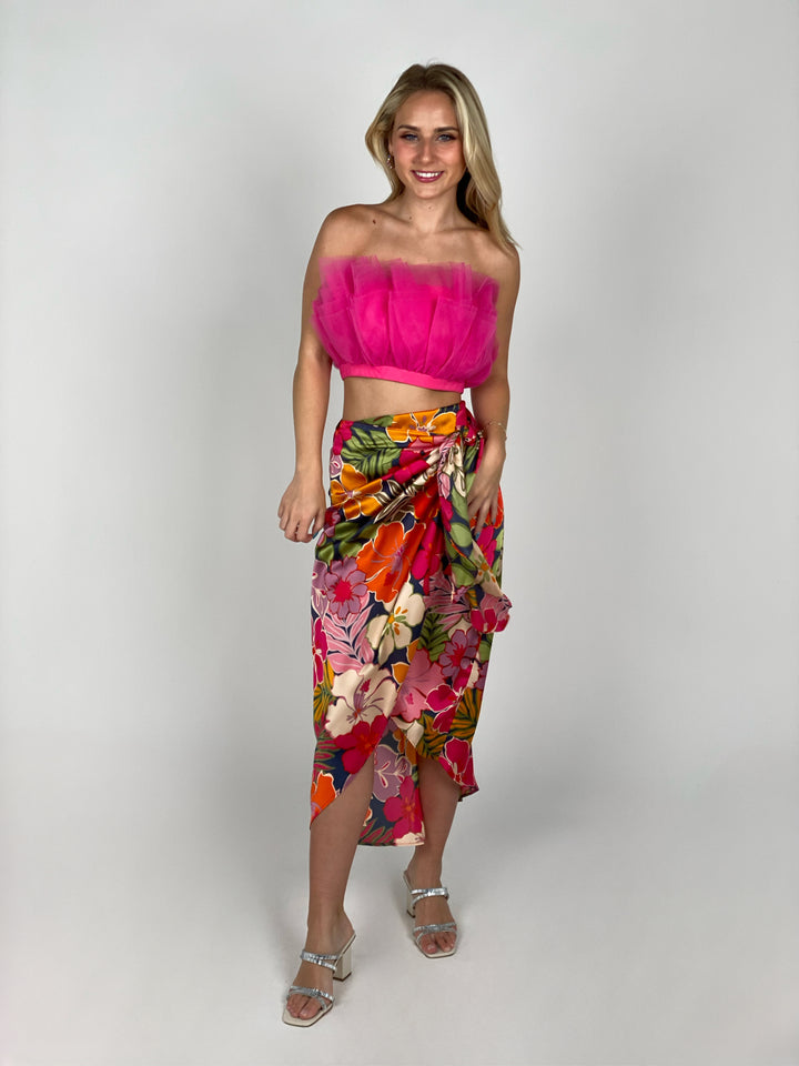 Hawaiian Garden Sarong Wrap Maxi Skirt