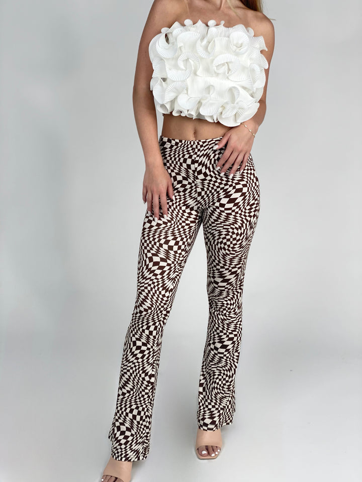 Brown and White Flared-Bottom Leggings